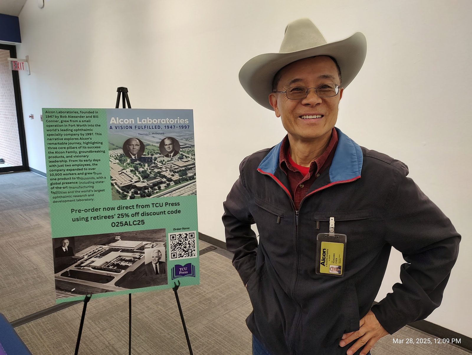 Huagang with his Alcon retiree badge